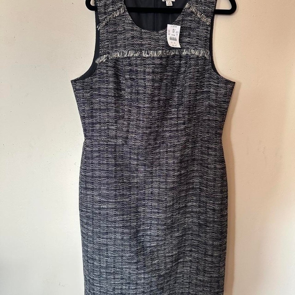 J.Crew blue & gray tweed dress with fringe detail, size 14. Brand new with tags